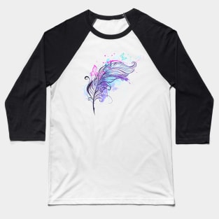 Feather with Butterflies ( Tattoo Style ) Baseball T-Shirt